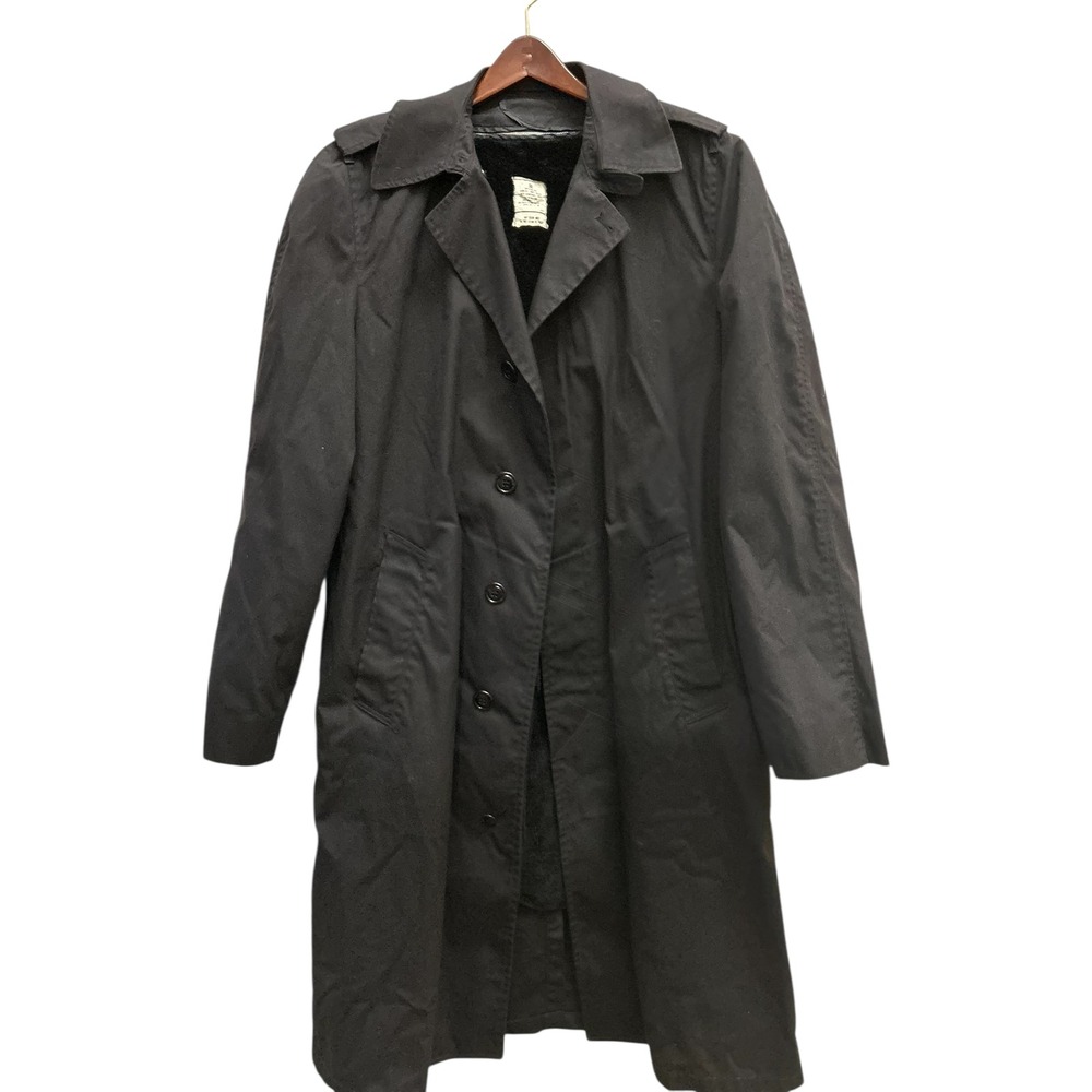 Vintage Mens‎ Black Raincoat with Removable Liner Size 36L Military Style